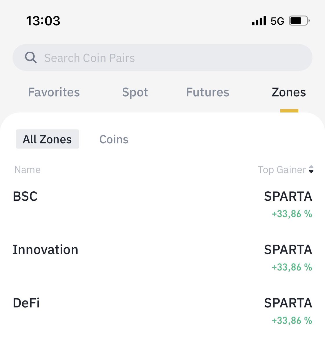 the_real_snack's tweet photo. Good morning $SPARTA ‘ns ☀️

How you feel as top gainer in #DeFi #BSC and #Innovation section on @binance?

We will see this often in the future, just the beginning🔥

Whales will join the party much later when $SPARTA hits $500M mcap 🛡⚔️ https://t.co/ipcn5NEHks