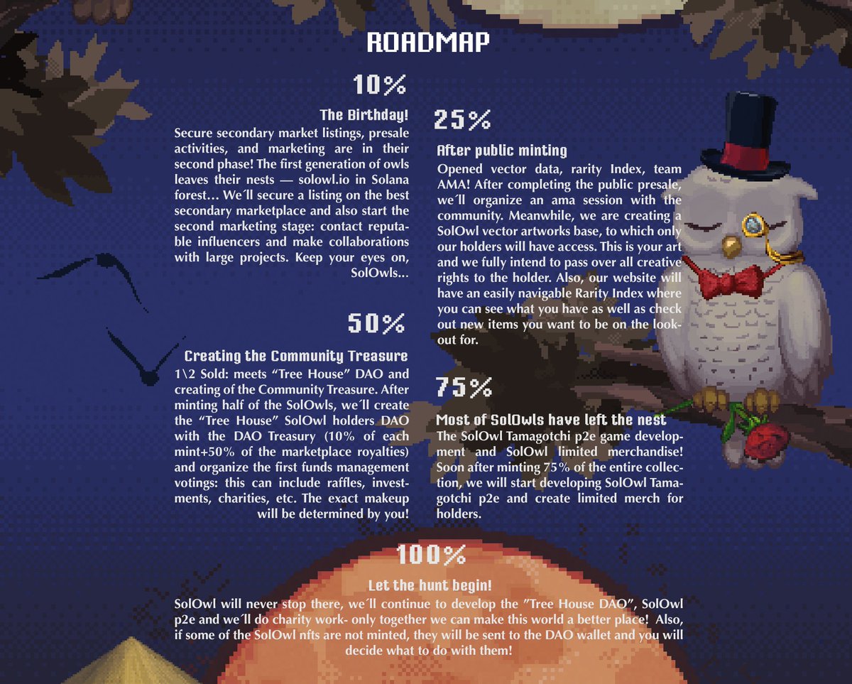 OwlsOfSol's tweet photo. Gm Sowls!🤎 🦉 
There is only a week left before the presale!

https://t.co/TjHpSIxJYy 
🍂Website updates
-New fresh design
-Presale/Mint benefits added on the website
-Team board updated
-Roadmap updated 

🍂Roadmap V2 is ready! 

#Solana #NFTs #SolOwl https://t.co/C68NIL7zoC