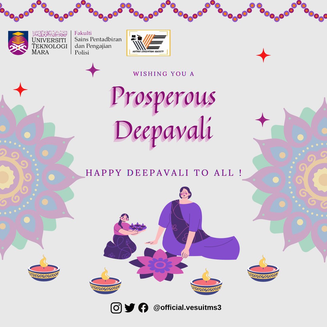 VESUitmS3's tweet photo. The clear blue sky,
The scent of flowers,
The colors of Rangoli,
And the sound of crackers,
The gifts and the sweet from dear ones,
The light of the candles below,
And the dazzling fireworks up above,
May your home light up with the joy of Deepavali ✨

Happy Deepavali to all ! https://t.co/96L1upn76L