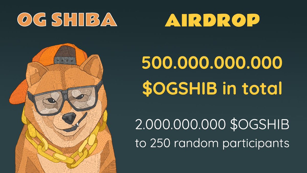 OGShibaofficial's tweet photo. @OGShibaofficial Airdrop! 500.000.000.000 $OGSHIB will be airdropped to 250 random participants. Instruction on how to join: https://t.co/HjF8WIzGBO
#AirdropCrypto #shiba #shibainu #ogshiba https://t.co/5Y8fsabEog