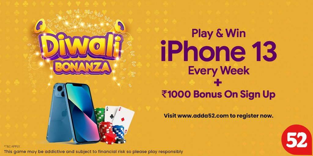Adda_52's tweet photo. Get ready for massive winnings this Diwali!
Visit: https://t.co/UlLVPghQ1p
.
.
#adda52poker #Adda52 #DiwaliBonanza #diwalitournament #diwalioffer #Diwali2021 #diwalispecial #signupoffer
#pokerchampions #PokerIndia #poker #PokerWorld #pokertournament #pokerpro #adda52festivevibes https://t.co/mGtBJVn0iT