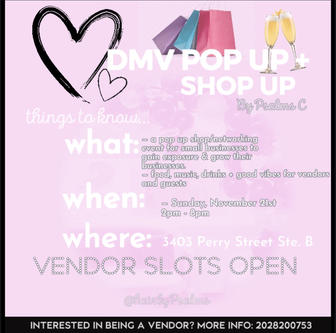 psalmscm's tweet photo. #DMVPOPUP looking for more vendors of ALL sorts now 🛍 https://t.co/J2Djh6FPDI