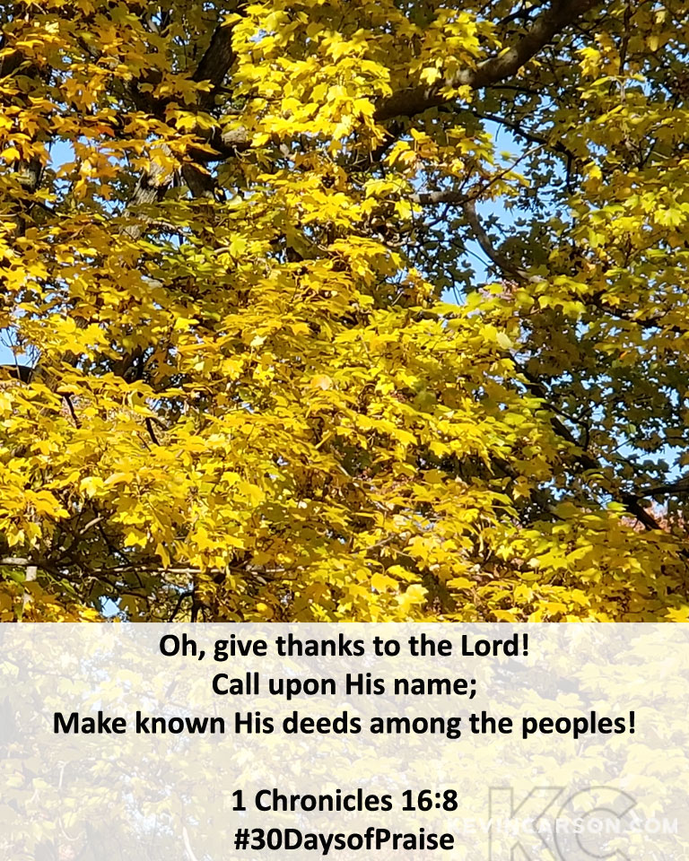 KevinCarson's tweet photo. Oh, give thanks unto the Lord! Call upon His name; Make known His deeds among the peoples! 1 Chronicles 16:8 #30DaysofPraise https://t.co/x2yjEGCqLG