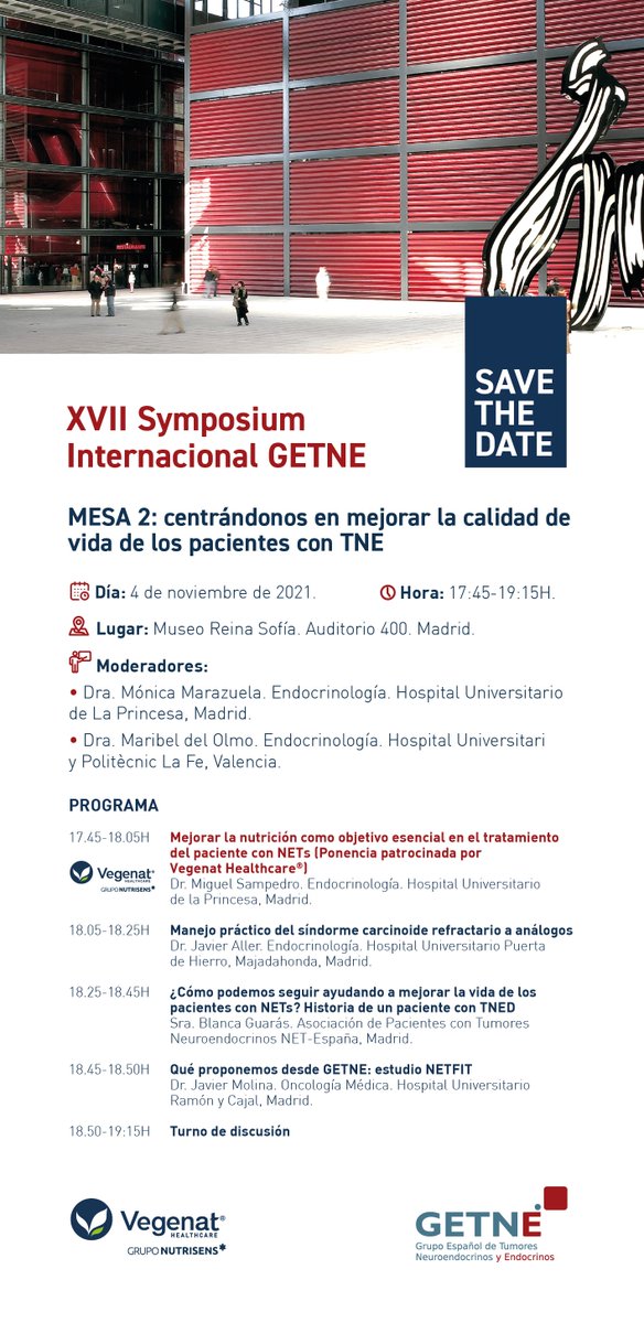 📣Mañana comienza el XVII Simposio #GETNE21

No te pierdas la ponencia del Dr. Miguel Sampedro <a href="/endobioinfo/">Miguel Sampedro-Nuñez</a>

Mejorar la nutrición como objetivo esencial en el tratamiento del paciente con NETs

🕠 17:45 - 19:15

🏛️ Museo Reina Sofía. Auditorio 400. Madrid

getne.org