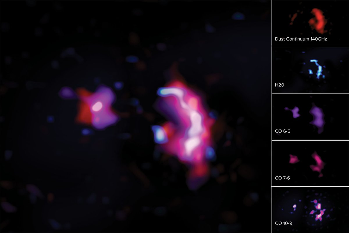 almaobs's tweet photo. #BreakingNews Water in another Galaxy!

In SPT0311-58, about 12.88 billion light years from Earth.
📷 Left: Composite image of the dust continuum and the molecular lines of H2O 💧 and CO.
⬇️
https://t.co/Qq5hmEZi0g https://t.co/fNHELA0b1O