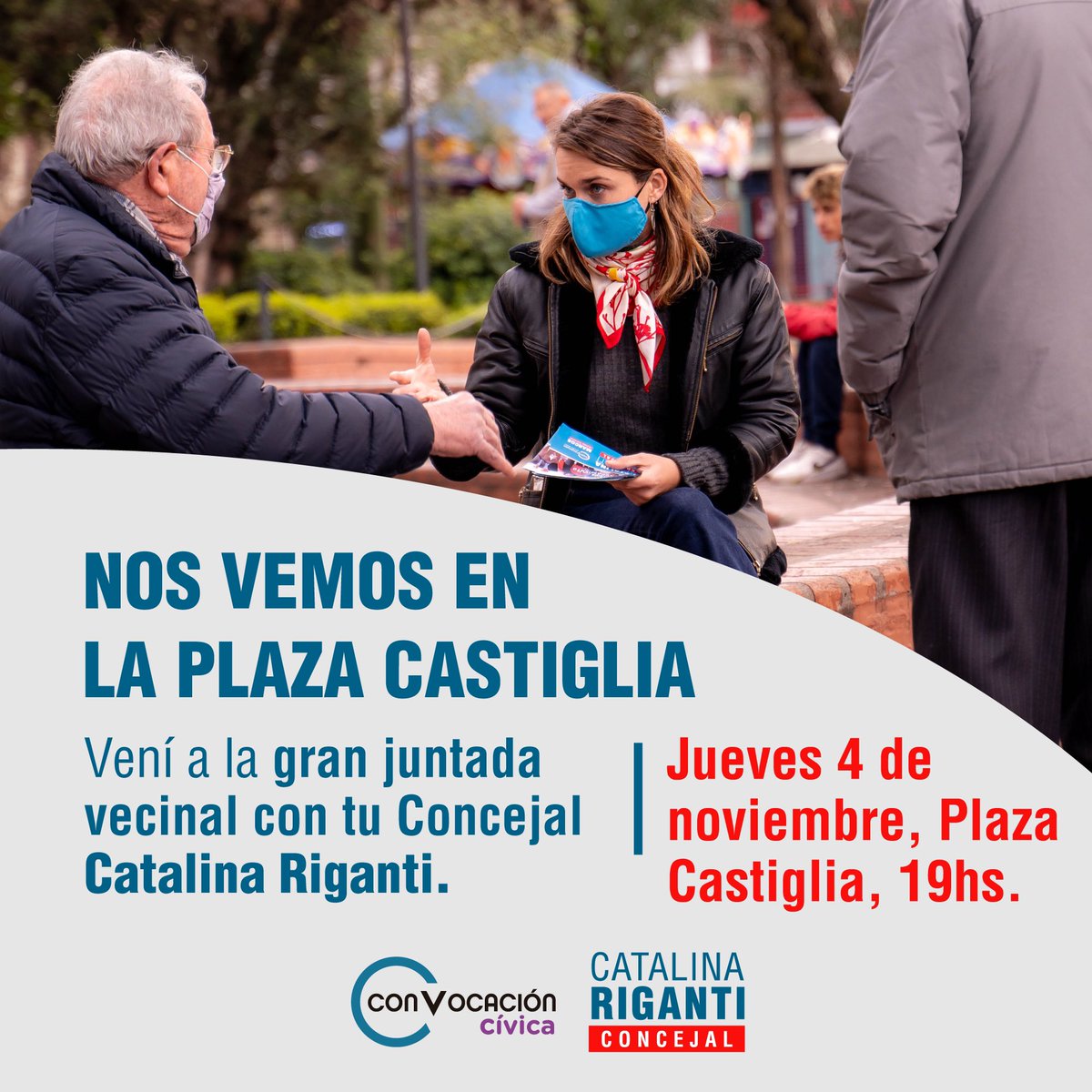 Venite MAÑANA JUEVES al encuentro con vecinos en Plaza Castiglia a las 19!

Junto al equipo de ConVocación seguimos escuchando a los vecinos que se cansaron de la vieja política y quieren mejorar su rincón de la Argentina 💪🏼