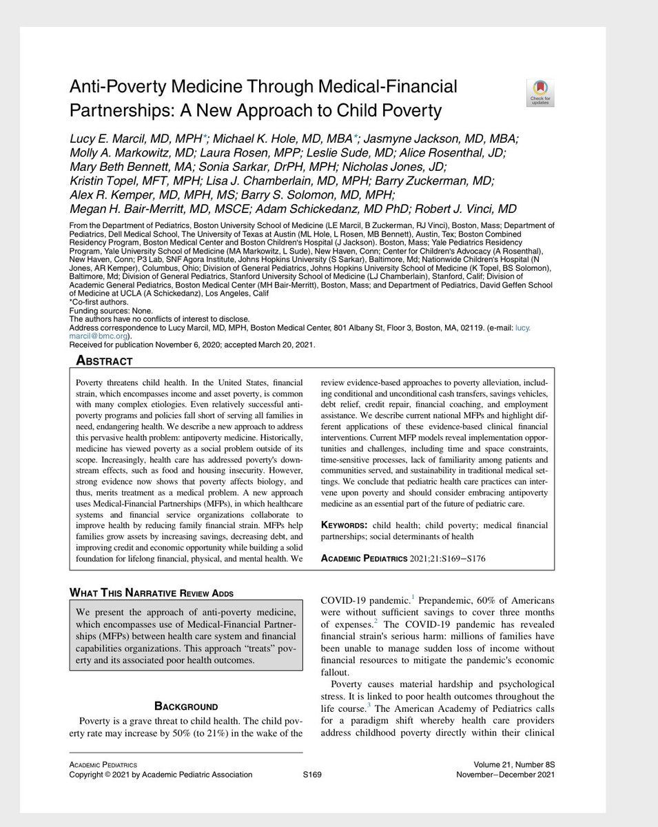 DrLucyMarcil's tweet photo. #Poverty IS in our (#pediatric) lane. Medical Financial Partnerships can address it. This inspiring group of authors across the country is blazing the path @_DrJ @AdamSchickedanz @DrBarrySolomon @BairMerritt @mollymarkowitz @DrMichaelHole @bvincibmc https://t.co/O34WbElnkO https://t.co/1qKVY2pkAN