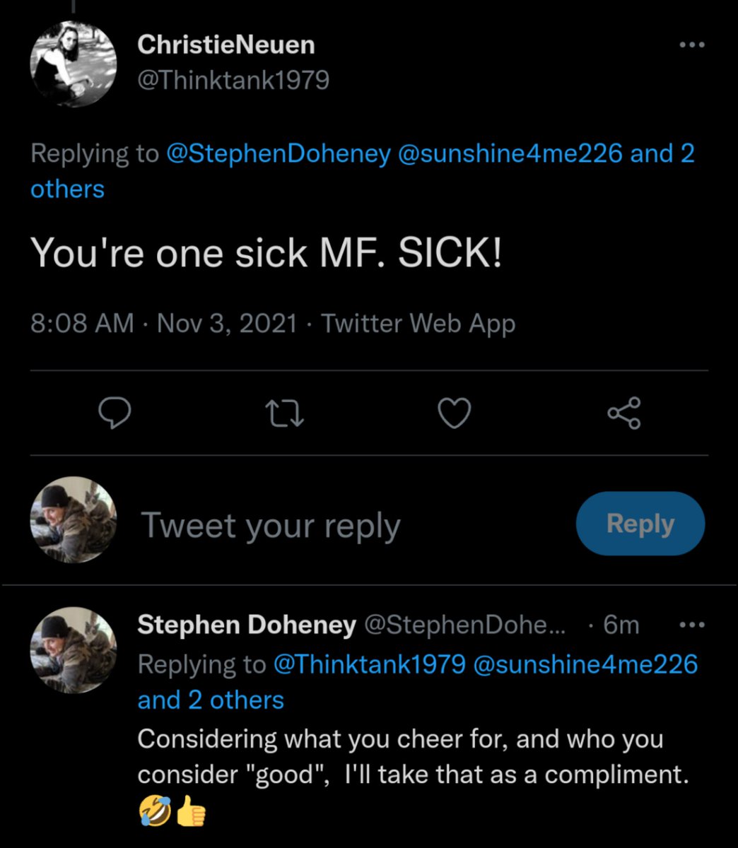 Stephen Doheney (@stephendoheney) on Twitter photo Dawww, looks like another "Freedom of Speech" champion has kicked me out of their echo chamber for not succumbing to gaslighting or cult fanaticism π€£π This is the same person who calls vaccines the mark of the beast & a plot to keep humans from heaven by tricking "god" soooo π€·πΌββοΈ Dawww, looks like another "Freedom of Speech" champion has kicked me out of their echo chamber for not succumbing to gaslighting or cult fanaticism π€£π This is the same person who calls vaccines the mark of the beast & a plot to keep humans from heaven by tricking "god" soooo π€·πΌββοΈ