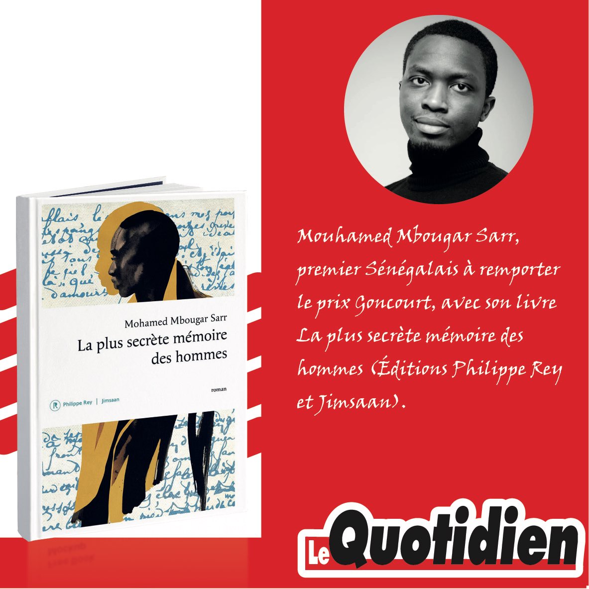 GueyeAbg's tweet photo. Le Goncourt est décerné à un écrivain de talent, Mbougar Sarr https://t.co/qopfrxe7VG