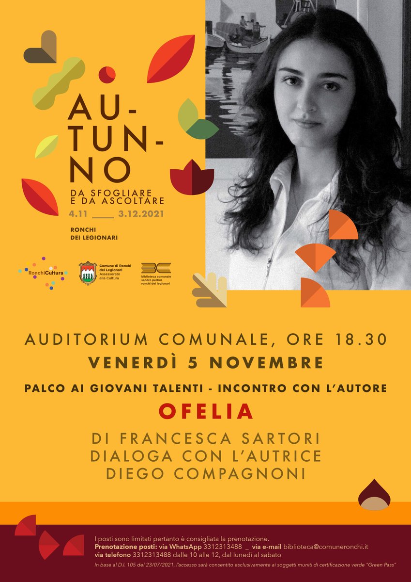 BiblioRonchi's tweet photo. Al via la rassegna d'Autunno con due appuntamenti dedicati ai giovani: Paola Possamai e Francesca Sartori.
Vi aspettiamo in Auditorium comunale 🧡
#concerto #pianoforte #incontroconlautore #libri #Ronchideilegionari #Cultura https://t.co/98SLLJP1Yw