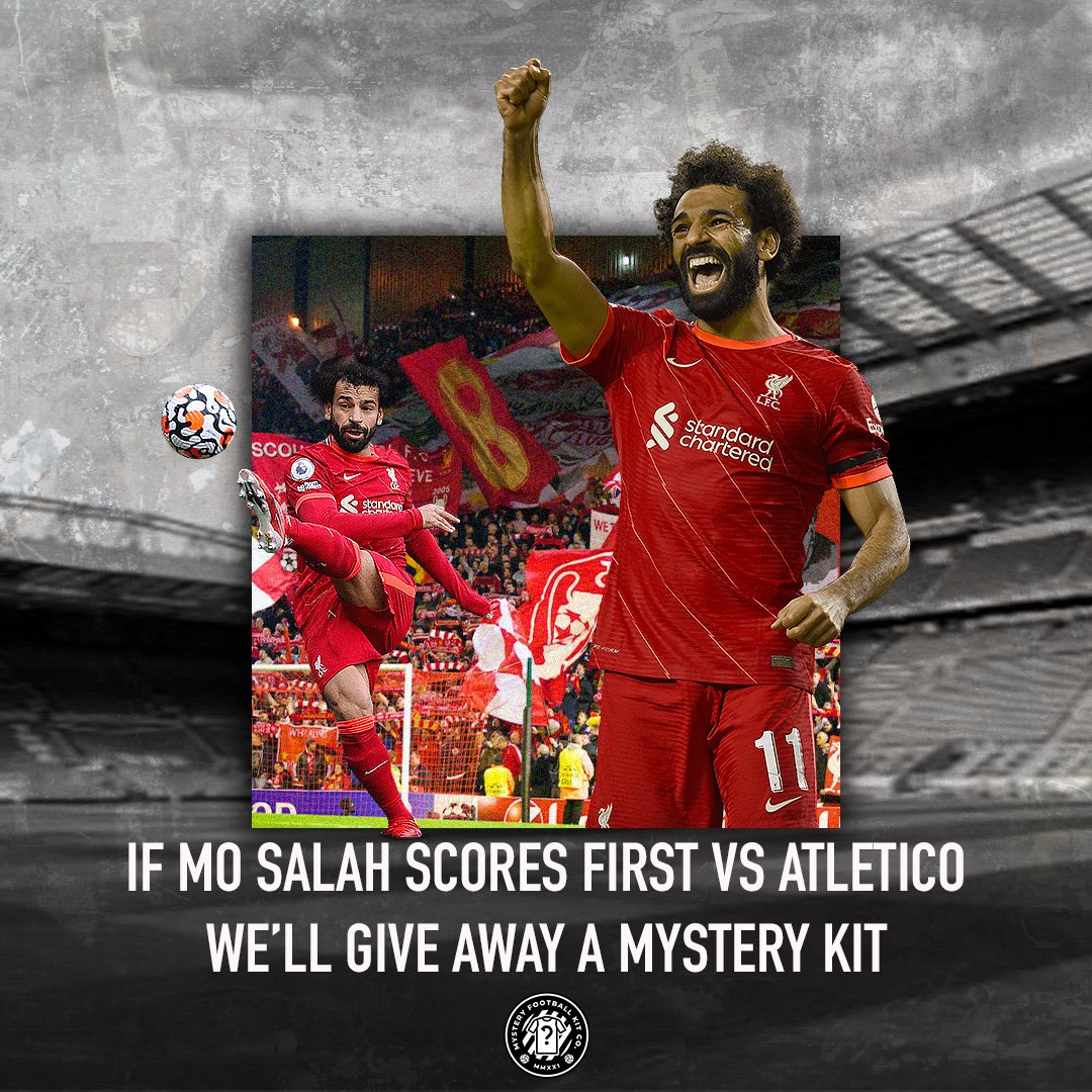 If Mo Salah scores first vs Atletico Madrid we’ll give away a mystery football kit box 📦🔥

To enter-

1️⃣<a href="/MysteryFootyco/">MysteryFootballKitco</a> 

2️⃣ Retweet this tweet

Good Luck 🤞 

Winner announced tomorrow at 11am Uk ⏰