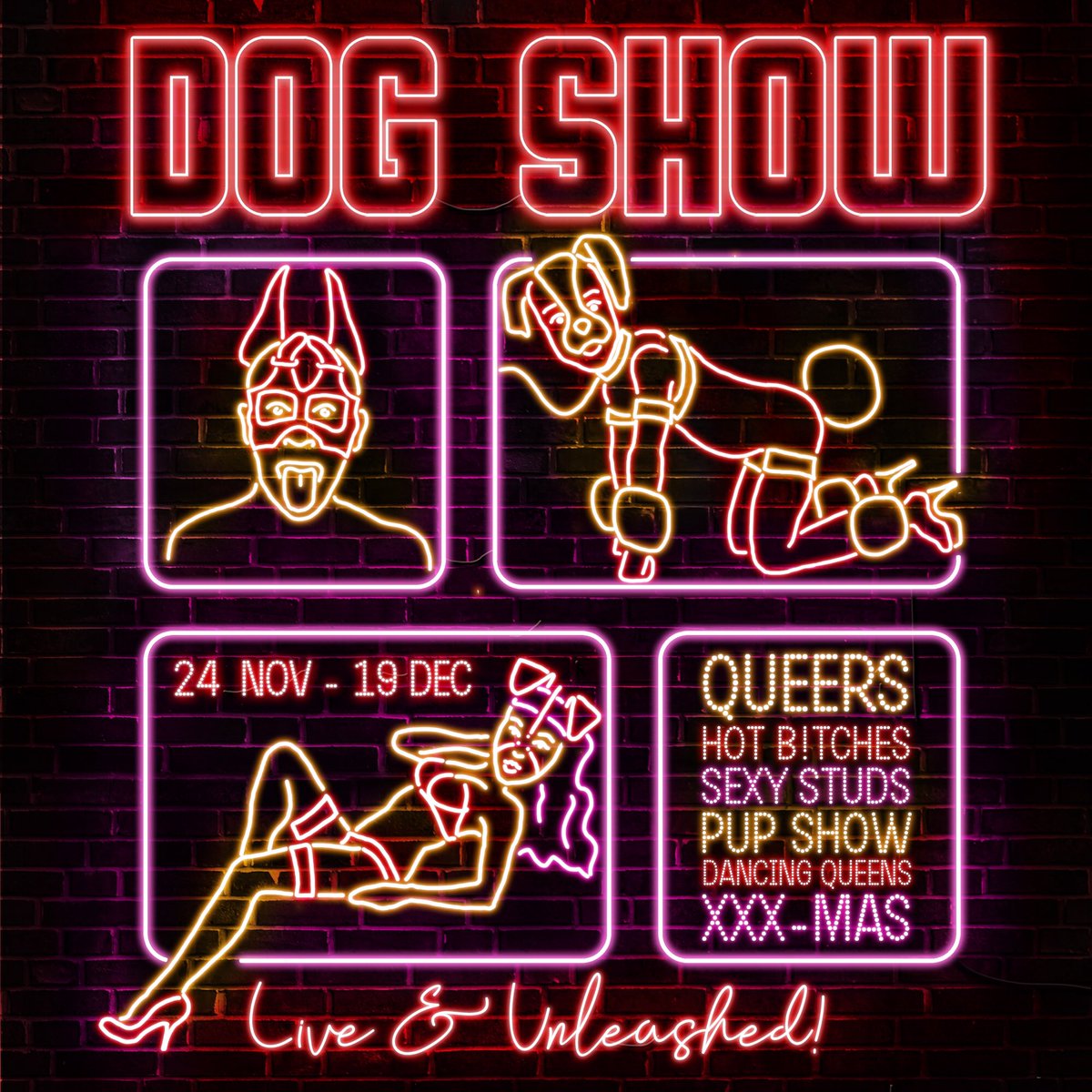 Who let the dogs out?! 🐶

Make sure you check out #DogShow <a href="/ThePleasance/">Pleasance</a> this Nov and Dec and Tickets for November performances are only £12!

Expect Drag, Cabaret, Song and Queer Christmas Joy!

This XXX-mas the muzzles are off!

pleasance.co.uk/event/dog-show…