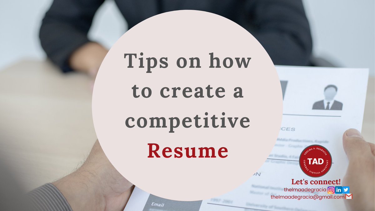 ThelmaVirtual1's tweet image. Whether you’re a new graduate 🎓 or not, polished and well-organized content can help your resume stand out from the rest. 

For the tips, read the full article here zety.com/blog/how-to-ma…. 

#workfromhome #virtualassistant  #resume #brandidentity #resumetips #gethired