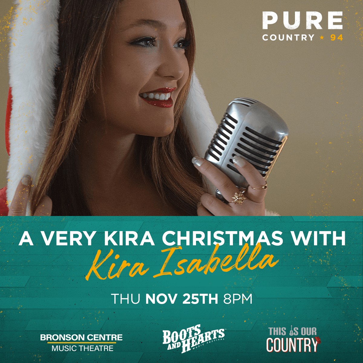 Pure Country 94 &amp; <a href="/BootsandHearts/">Boots and Hearts</a> present This is Our Country: Woman in Country Series at the <a href="/BronsonTheatre/">Bronson Centre Music Theatre</a>

Featuring:
🎸 <a href="/lindsayell/">Lindsay Ell</a> w/ special guest @RobynOttolini on Nov 23rd
🎤 A Very Kira Christmas ft <a href="/kira_isabella/">KIRA</a> on Nov 25th 

➡ Show details at purecountry94.ca