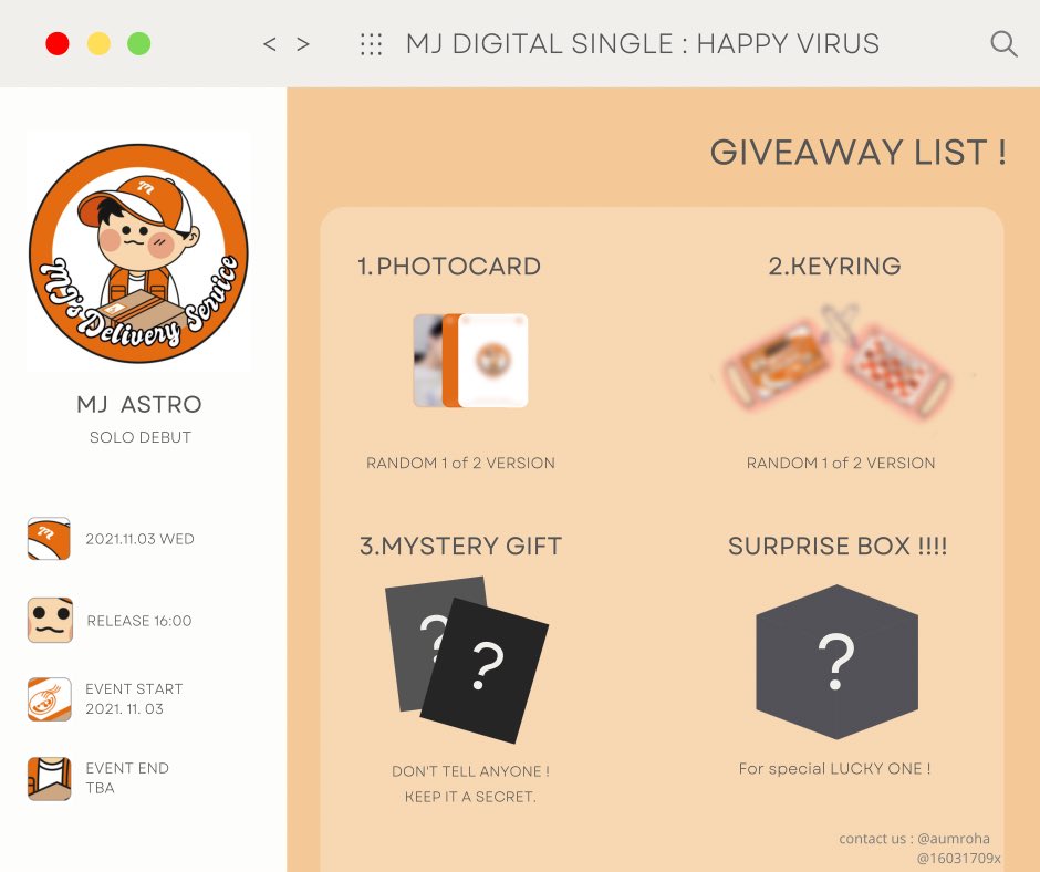 aumroha's tweet photo. Pls Rt ꒰ 7.7.7 D-DAY ꒱

°˖ GIVEAWAY MJ SOLO DEBUT˖ °
by. @aumroha &amp; @16031709x

✎ กติกา และรายละเอียดในเมนชั่น

ꕤ random 7 ea
ꕤประกาศผลหลังจบโปรโมท
✉ reg. 25thb

#MJ  #HappyVirus  #계세요 
#GetSetYo  #astro #ตลาดนัดASTRO https://t.co/ykKXVy8Tyb
