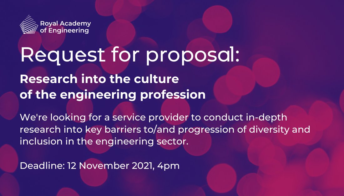 RAEngNews's tweet photo. Are you up to the challenge? We're looking to commission a piece of research that will build on previous work carried out in 2017 that culminated in the Creating cultures where all engineers thrive report. To enquire and to submit a proposal: https://t.co/lJB0d2VCml https://t.co/cxY4K3jB6P