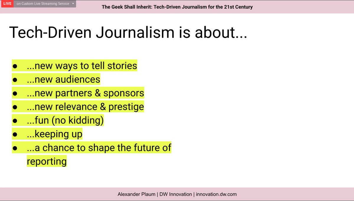 soka1605's tweet photo. Tech-driven journalism is about... by @lxplm innovation manager @DeutscheWelle at @_FIBEP World Media Intelligence Congress... really interesting presentation
#FIBEP #WMIC21 https://t.co/qbwqjKhwCo