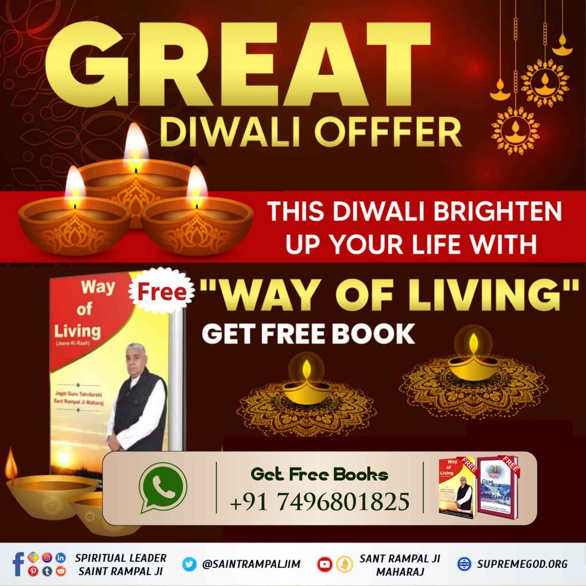 Kush_Yadav__'s tweet photo. #LifeChangingBook_OnDiwali
On this auspicious occasion of Diwali Must read the precious book "Way of Living" by Saint Rampal Ji.
Order it for free now on WhatsApp number given below. https://t.co/BvQ9jyekjy