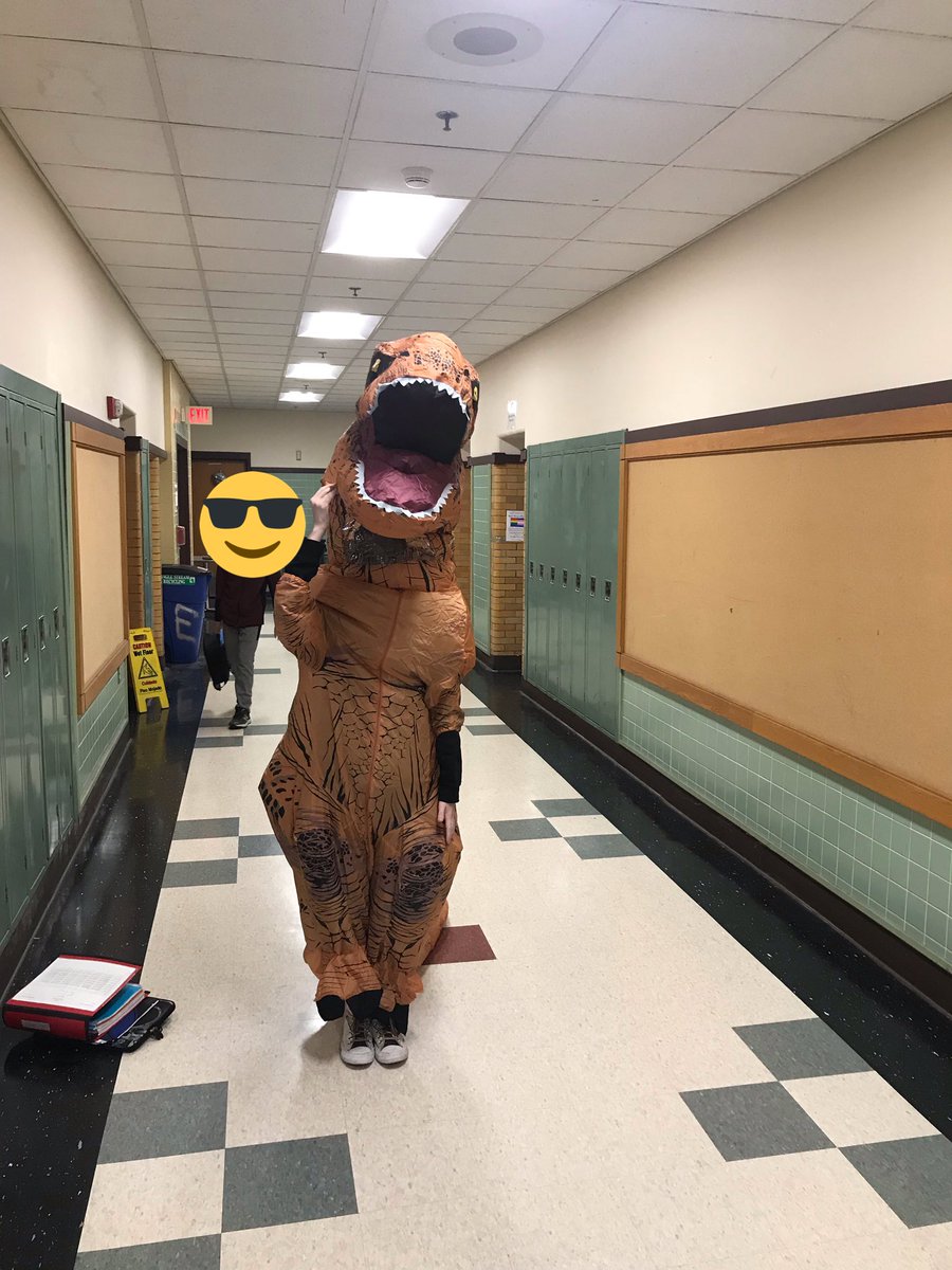 emilykoven's tweet photo. @KarenFagan18 @lara_hawley These popped up in my memories today! 2 years ago already 😳 I’ll never forget seeing a dinosaur walk around our hall all day hahaha https://t.co/chkrFMfN9X