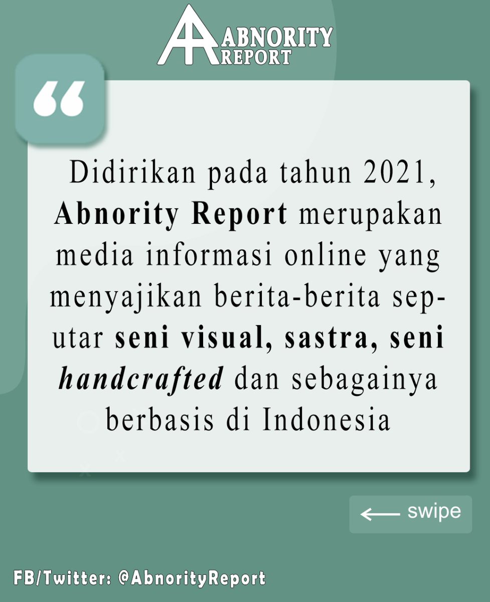abnorityreport's tweet photo. Big news!

Dengan senang hati, kami memperkenalkan Abnority Report, yang akan menjadi media informasi online untuk berbagai jenis karya di Indonesia. https://t.co/PLTgv9UlwO