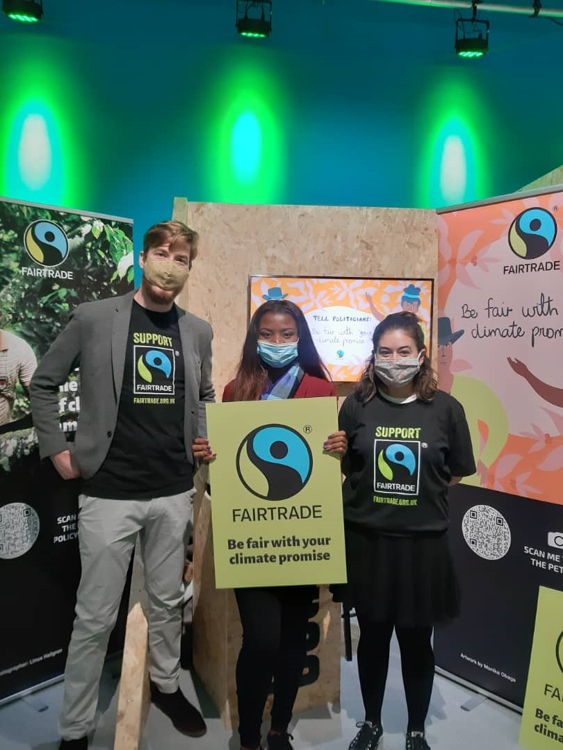 FairtradeUK's tweet photo. Today we're in the #COP26 Green Zone with Rachel Banda, who is a Fairtrade sugar farmer from Malawi. 

If you're around, drop by and say hi 👋

#BeFairCOP26 https://t.co/2OUI9Hg6xj