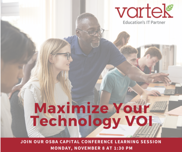The 2021 OSBA Capital Conference is back in person, and Vartek couldn’t be more excited. Not only will we see you in the Expo and Trade Show, but we have two dynamite learning sessions on Monday, November 8, and you’re invited! <a href="/OHschoolboards/">Ohio School Boards</a> #OSBA2021 conference.ohioschoolboards.org/2021/