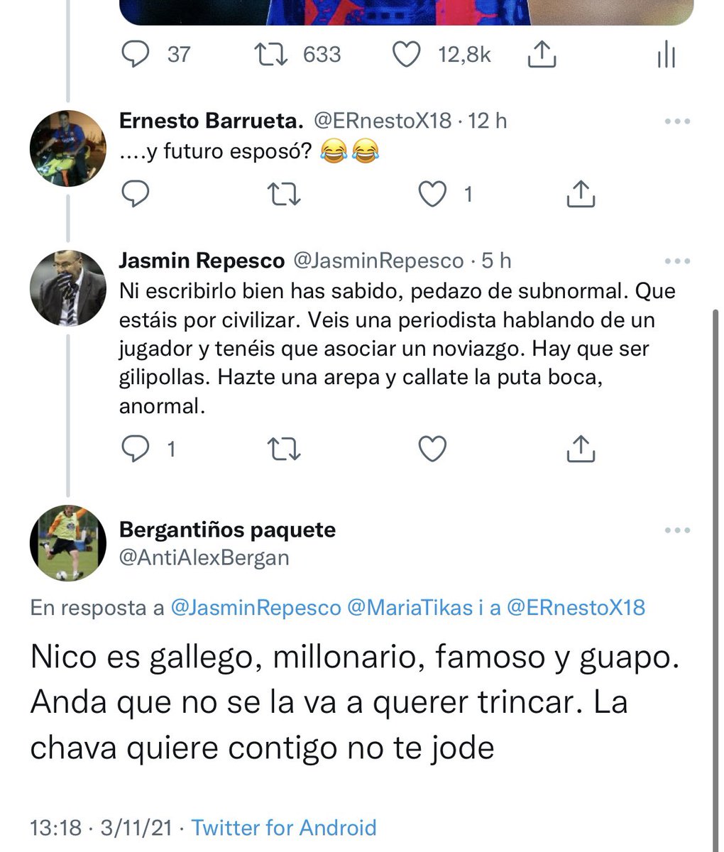 Ayer Nico fue de los mejores, algo que viene siendo habitual en los últimos partidos. Hice un tuit, igual que mucha gente.

Puedes o no estar de acuerdo. Pero es una vergüenza que las mujeres tengamos que aguantar este tipo de comentarios hoy en día. Y este es solo un ejemplo.