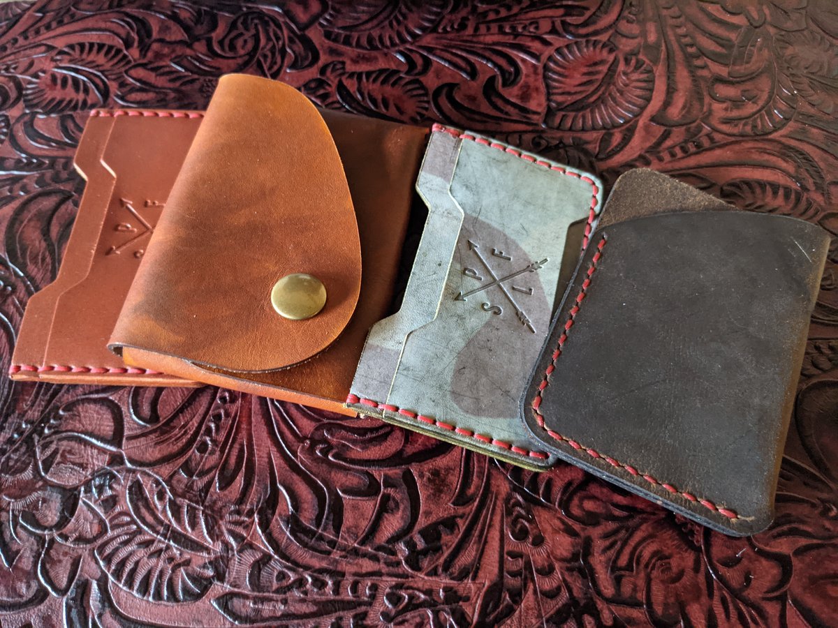 Slowly starting to post back on Twitter. Check out some wallets I made recently. #handmadeleatherwallets #vetownedsmallbusiness spforgeandleather.com