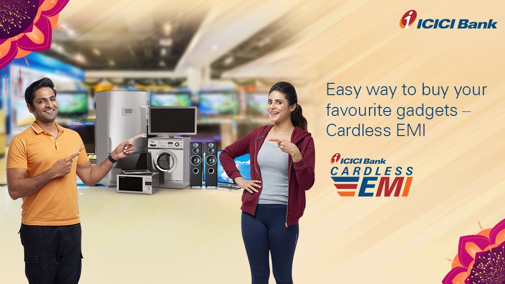 ICICIBank's tweet photo. This #FestiveSeason, upgrade to a new gadget or appliance with ICICI Bank Cardless EMI simply by using your mobile phone and PAN in lieu of wallet or cards.

Happy shopping! #GoShoppingGoCardless #ICICIBankFestiveBonanza

Know more here: https://t.co/OlY6zy1lba https://t.co/tbSBHNoOnP