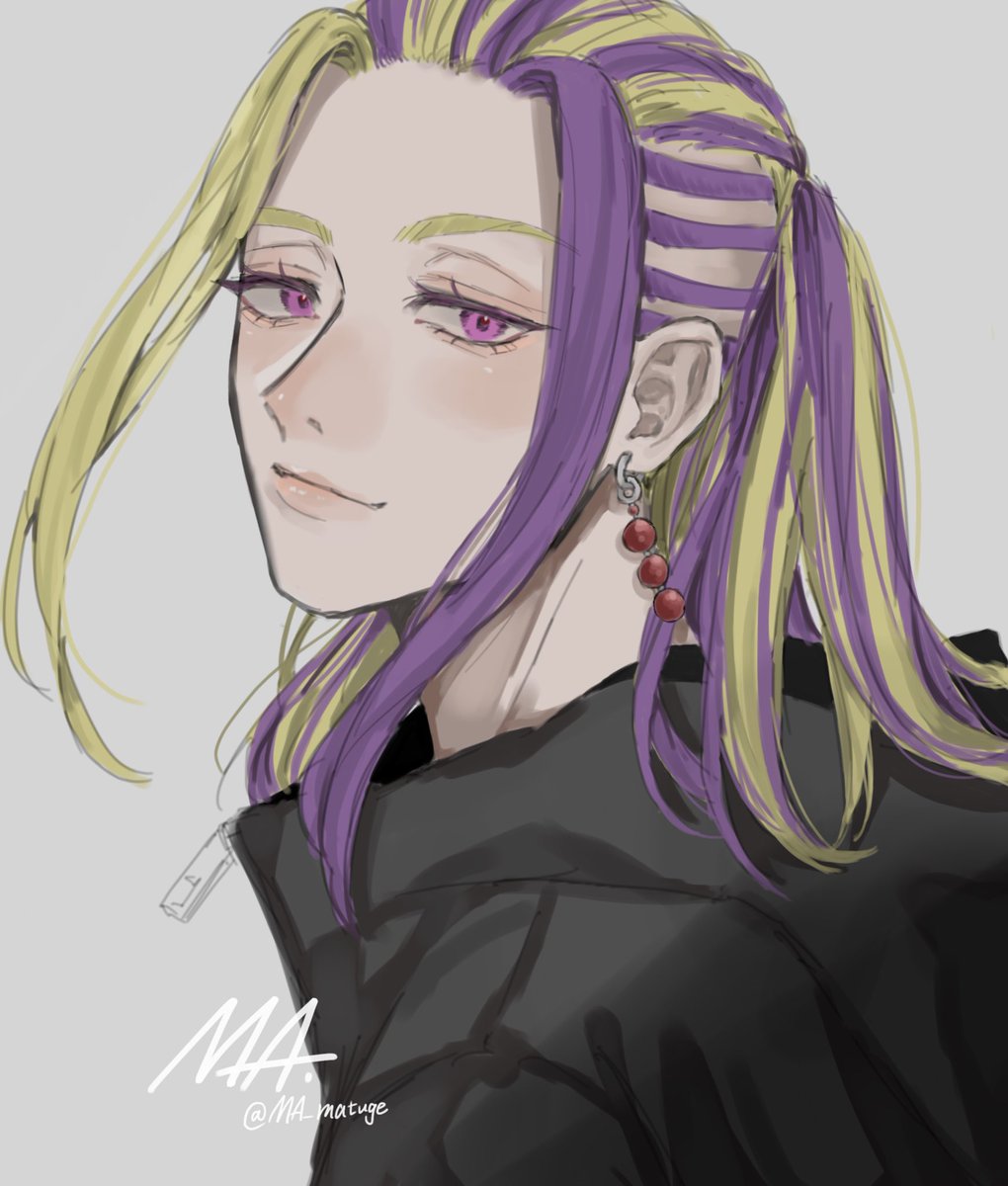 1boy blonde hair solo earrings male focus jewelry purple hair  illustration images