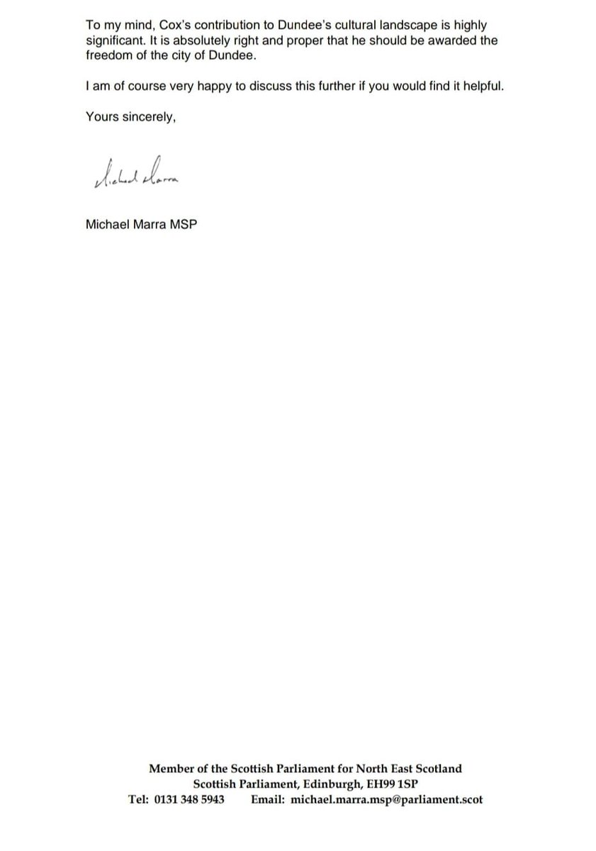 michaeljmarra's tweet photo. I have today written to the Lord Provost of Dundee to place an item on the City Council agenda for Brian Cox CBE to be awarded the freedom of the city of Dundee. https://t.co/e8j8fGBsGK