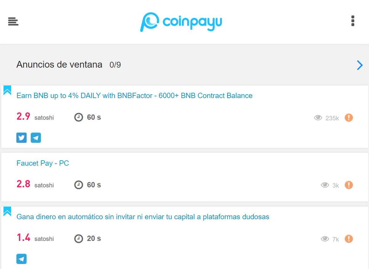 virtualbits_'s tweet photo. Hoy entre los anuncios de surf, ventana y de video tengo disponible 59 anuncios en total en Coinpayu🤯

Pronto video en el canal de esta plataforma 😉 https://t.co/apVLVkYm4g