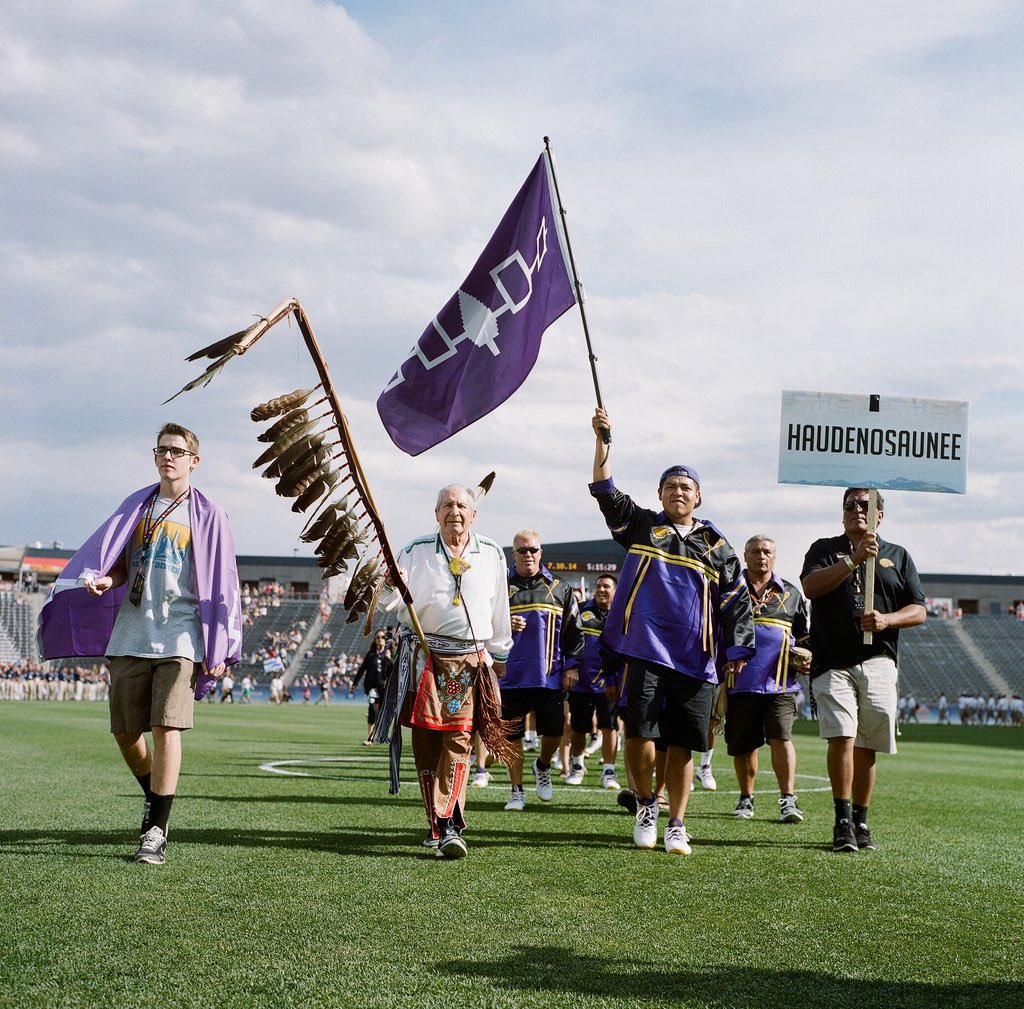 Lacrosse is more than a game. First played as a spiritual endeavor, to praise and give thanks to the Creator, it is a tradition still followed by <a href="/IrqLax/">Haudenosaunee Dehoñtjihgwáés Team</a>. In Haudenosaunee country, the game is called Ddehoñtjihgwa'és — which means, “they bump hips”. #NativeAmericanHeritageMonth