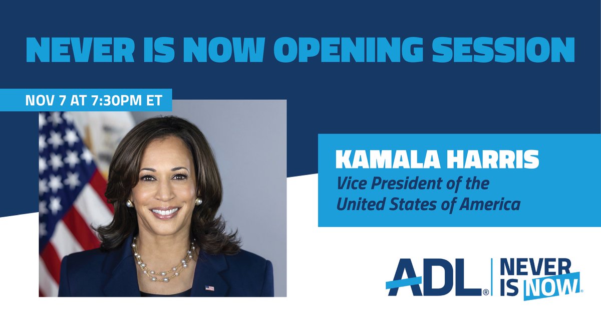 JGreenblattADL's tweet photo. Very excited to have @VP Harris join us at @ADL’s upcoming #NeverIsNow Summit.
With hate and antisemitism on the rise, leadership is essential and we are grateful for the Vice President’s. Make sure to join us here: https://t.co/7tmU72AShD https://t.co/IXUdFFZQ3h