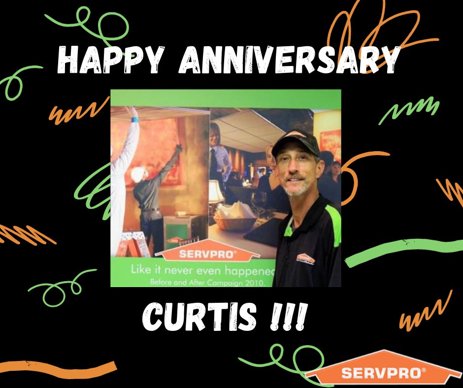 🎊🎊 Curtis celebrates his SERVPRO anniversary today! He has been with us for 7 years! 🙌🙌. Curtis is one of our technicians. Thank you for your all your hard work &amp; dedication! 🎊🎊