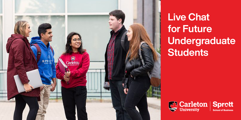 Calling all future #changemakers ready to challenge the meaning of success! Join us today, at 7pm ET, for a chat with Sprott students, faculty &amp; staff. 

Learn what's possible when you study #business <a href="/Carleton_U/">Carleton University</a>!

Register now: bit.ly/3o7D17t! <a href="/carleton_future/">CU Future Students</a>