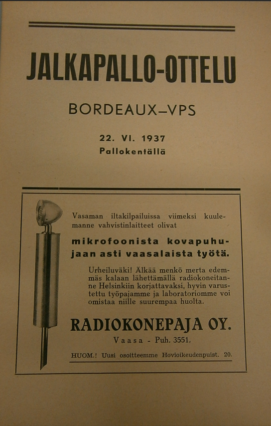 HarriLaine's tweet photo. Kesällä 1937 Bordeaux (@girondins) kävi piipahtamassa Vaasassa, jossa jännitettiin kovasti ammattijoukkueen kohtaamista. @VPS1924 kuitenkin vastasi haasteeseen ja voitti 3-2. Olavi Autio teki kaksi maalia ja Nuutti Lintamo viimeisteli voiton pilkulta #Veikkausliiga #Ykkönen https://t.co/7HlOAiwGqr