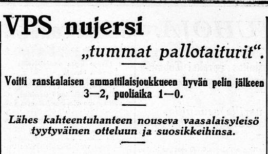 HarriLaine's tweet photo. Kesällä 1937 Bordeaux (@girondins) kävi piipahtamassa Vaasassa, jossa jännitettiin kovasti ammattijoukkueen kohtaamista. @VPS1924 kuitenkin vastasi haasteeseen ja voitti 3-2. Olavi Autio teki kaksi maalia ja Nuutti Lintamo viimeisteli voiton pilkulta #Veikkausliiga #Ykkönen https://t.co/7HlOAiwGqr