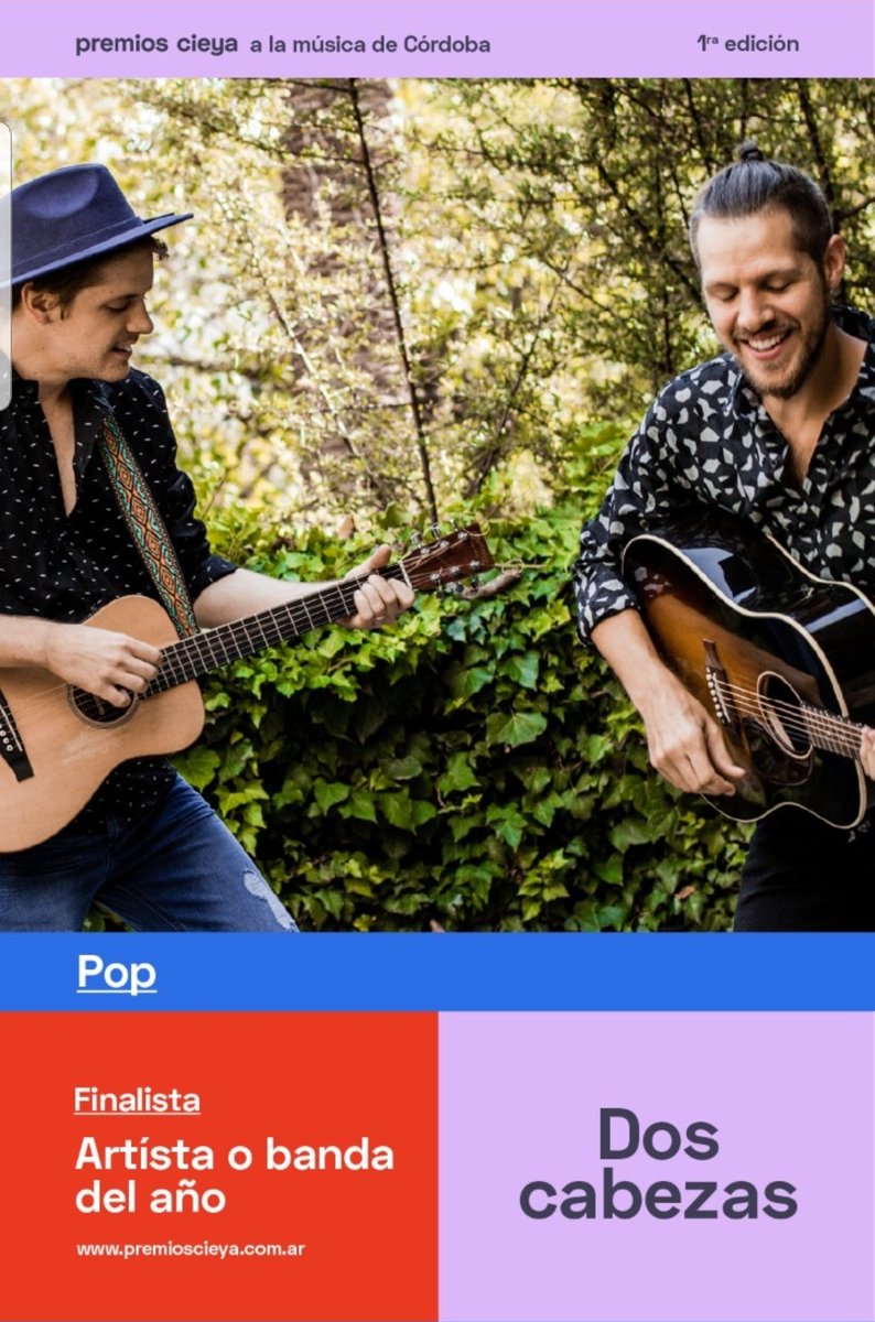 Hoy 21:30 hs por <a href="/canal10cba/">Canal 10 Córdoba</a> se transmiten los Premios Cieya a la musica de Cordoba. Estamos nominados como "Banda pop del año". A disfrutar de una linda noche🔥🎙🎸😀😀 #premioscieya #doscabezas #premiacion
