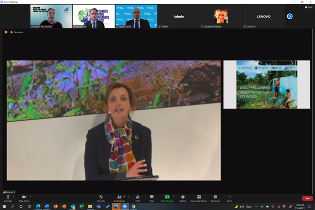 sloane_ep's tweet photo. @LeilaFourie at @COP26: NTZO is a commercial product that asset managers can buy and recommend to their clients, liquid, tradeable, offers market-level financial performance, and applies most rigorous climate standards in the market today. @JSE_Group https://t.co/JQcamDrSUm