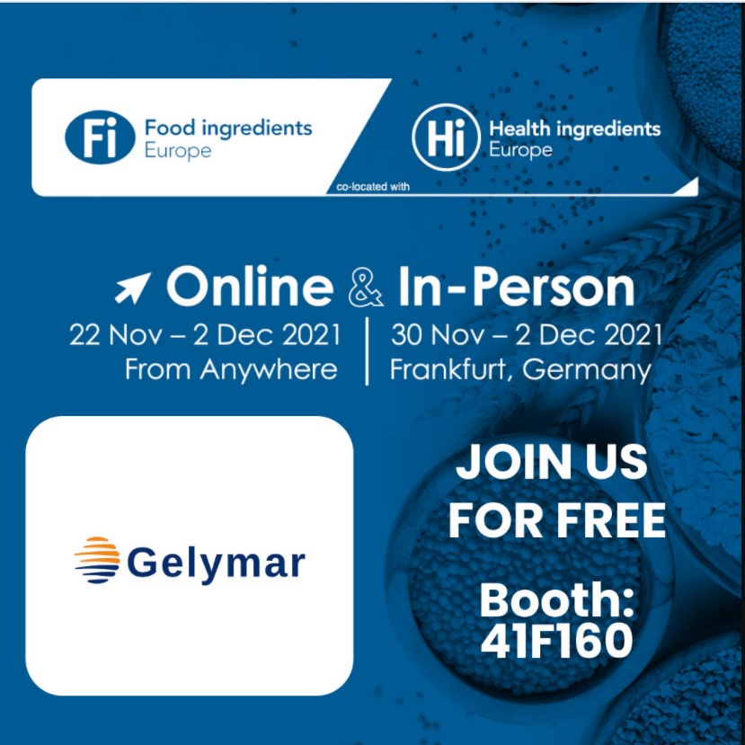 Gelymar_SA's tweet photo. Do not miss the opportunity to meet our texture solutions experts at FiE 2021 - Come and visit us for free!! #Gelymar #FoodingredientsEurope #foodinnovation #naturalingredients https://t.co/m4RuRly1sl