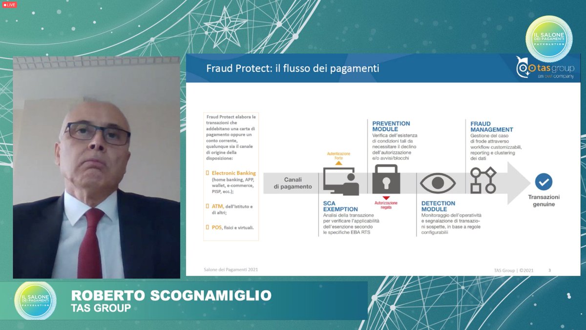 Payvolution's tweet photo. * #RobertoScognamiglio, Program Manager @TAS_Group, illustra #FraudProtect, la piattaforma sviluppata da #TASGroup per gli operatori e per i pagamenti digitali.
☞ https://t.co/o7TyiyQw13
#salonepagamenti #payvolution #infuturiamoci https://t.co/sozArQlZEW