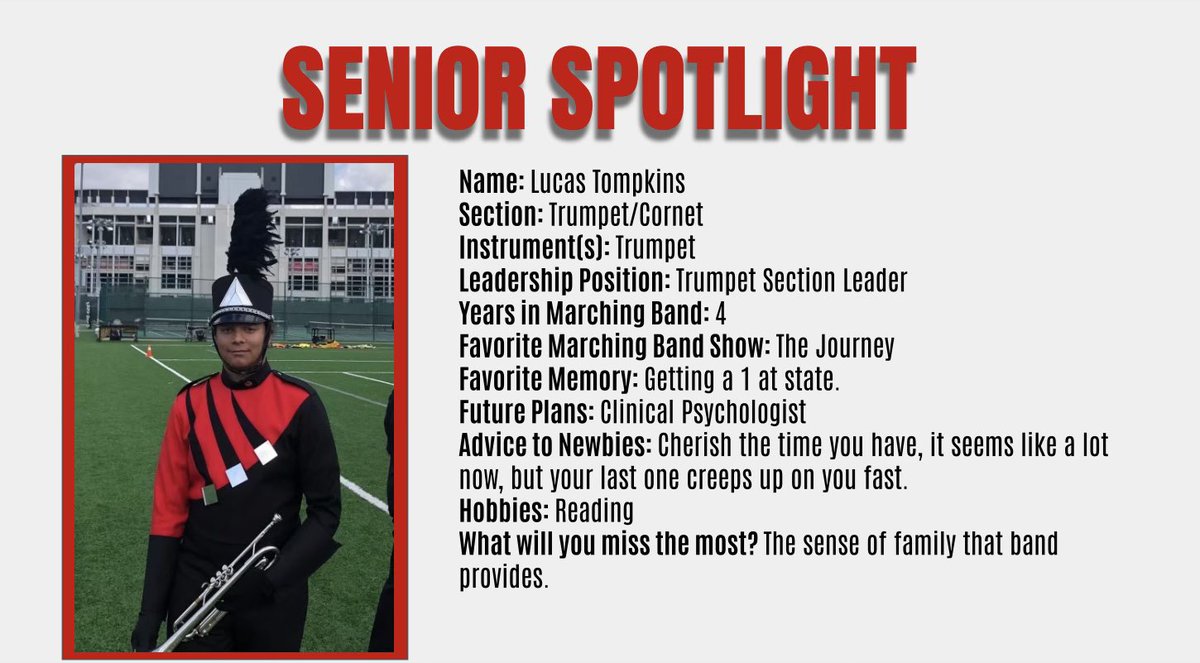 lhsmband's tweet photo. Our next senior spotlight is Lucas Tompkins! 
4 days until state competition https://t.co/NxOMBDSP9O