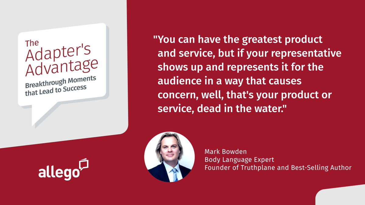 allegosoftware's tweet photo. Watch the latest episode of The Adapter's Advantage with host @markmagnacca as body language expert @truthplane explains how you can use nonverbal communication and body language to build trust and be more dynamic on screen. https://t.co/VkGUP8b9dV https://t.co/ucMCRboIAH
