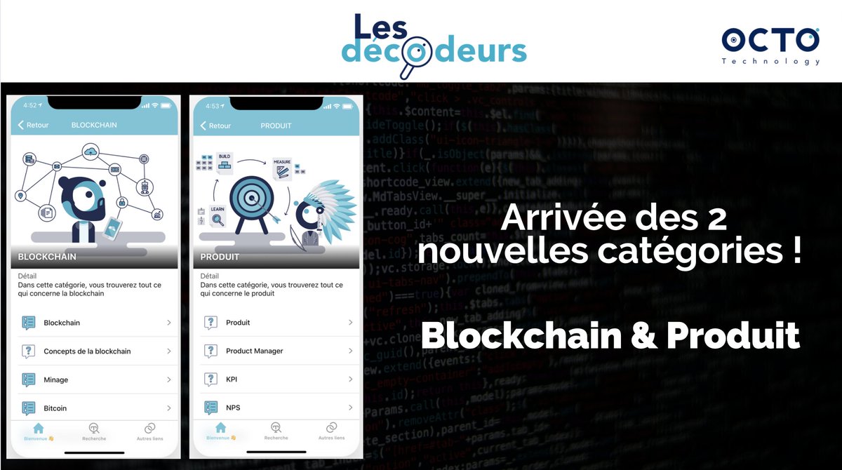 Vous êtes #ProductOwner, Business Analyst, ou tout simplement curieux ? Vous cherchez à parler le même langage que votre entourage tech ?  
L'app des Décodeurs est faite pour vous !
Retrouvez nos 2 nouvelles catégories #Product et #Blockchain 
lesdecodeurs.glideapp.io