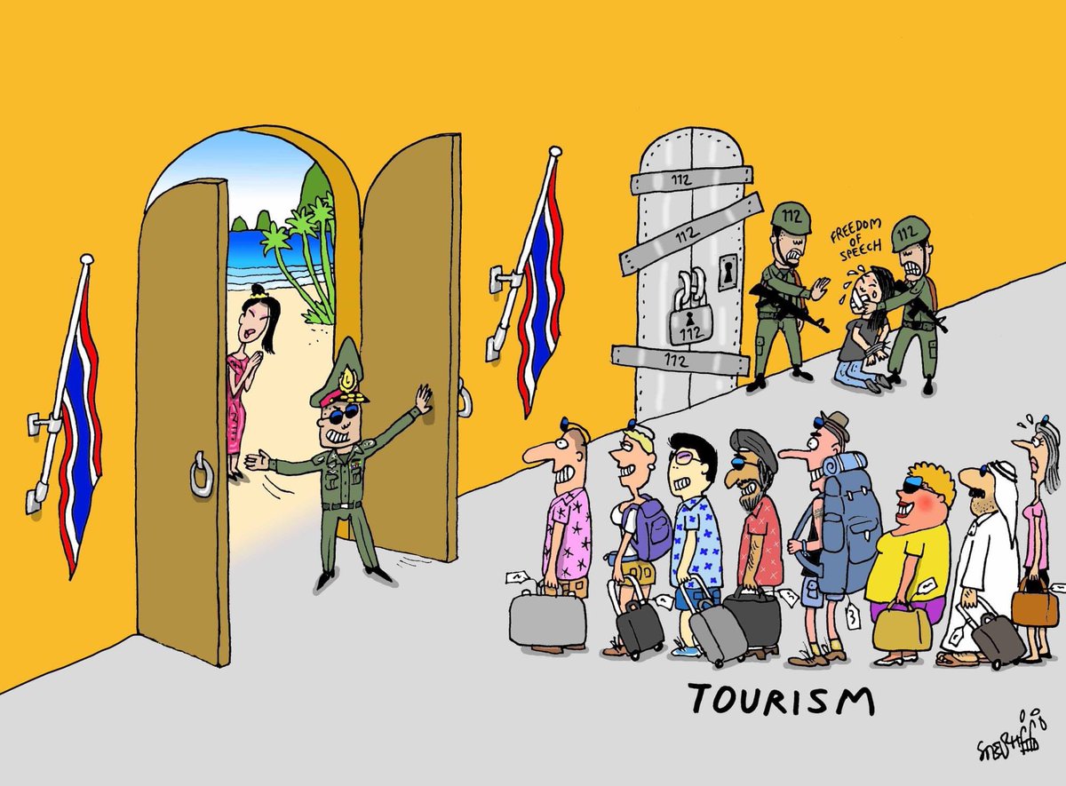 Ted_NYorker's tweet photo. The State of #Thailand today when the government allows tourists to travel freely in this country even without any quarantine but some Thais are being jailed just because they exercise their freedom of speech. 

#ขายสิทธิ์moderna #เปิดประเทศ #7ปีดีจะตาย #WhatsHappeningInThailand https://t.co/wWyb3nO0J5