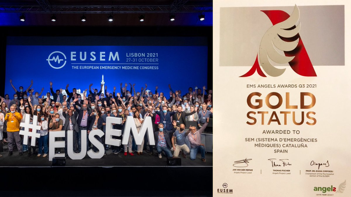 semgencat's tweet image. 🏅El SEM obté la categoria OR dels Premis EMS-Angels, que reconeixen la tasca dels professionals en l'atenció de pacients #ICTUS. El premi va ser entregat a Lisboa durant el congrés del #EUSEM (European Society For Emergency Medicine). 

Enhorabona per la vostra gran tasca! 👏