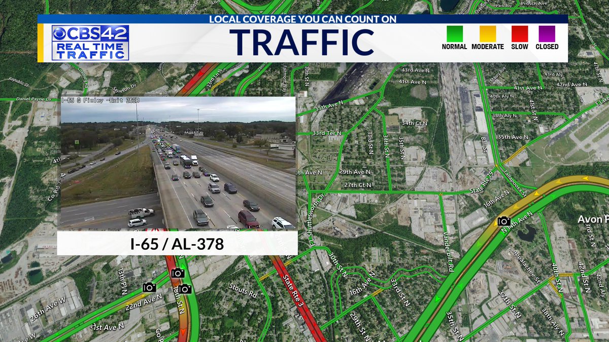 Two lanes of traffic blocked on I-65 SB at Finley Blvd- slow going traffic into the city this morning! @cbs_42