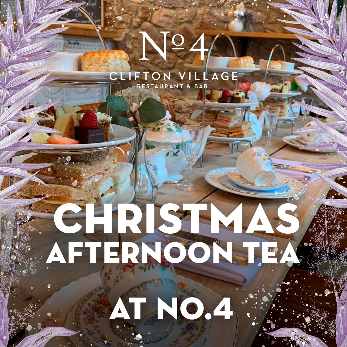 We've just launched our Christmassy afternoon teas! 

We have 3 different winter warmers, with festive foodie options, mulled wine, prosecco &amp; boozy hot chocolate options available 🎄

Very limited space available so book soon: no4cliftonvillage.co.uk/christmas-afte…