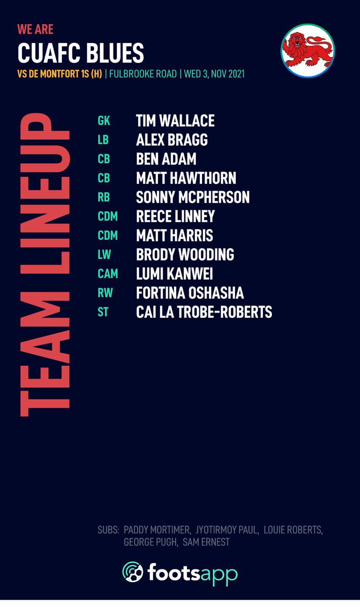 CUAFC's tweet photo. LINEUPS! Kickoff to come at 1400 #BUCSWednesdays #CAMDMU https://t.co/lOavWEyMC9